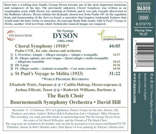 Sinfonie corali - St. Paul's Voyage to Melita - CD Audio di David Hill,George Dyson,Bach Choir - 2