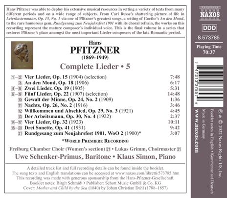 Lieder completi vol.5 - CD Audio di Hans Pfitzner - 2
