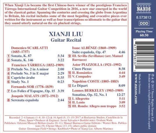 Xianji Liu. Guitar Laureate Recital - CD Audio di Domenico Scarlatti,Isaac Albéniz,Lennox Berkeley,Xianji Liu - 2