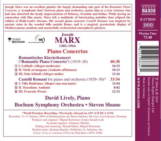 Musica romantica per pianoforte - CD Audio di Joseph Marx,David Lively,Bochumer Symphoniker - 2
