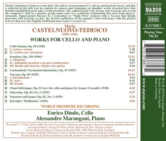 Musica per violoncello e pianoforte - CD Audio di Mario Castelnuovo-Tedesco,Enrico Dindo - 2