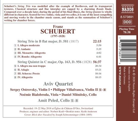 String Quintet, D.956, String Trio, D.58 - CD Audio di Franz Schubert,Aviv Quartet - 2