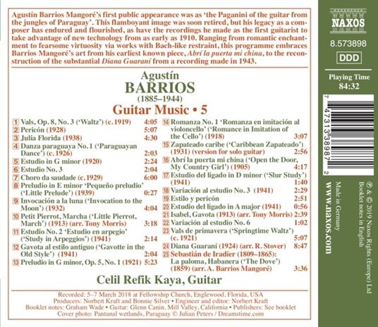 Musica completa per chitarra vol.5 - CD Audio di Agustin Barrios Mangoré,Celil Refik Kaya - 2