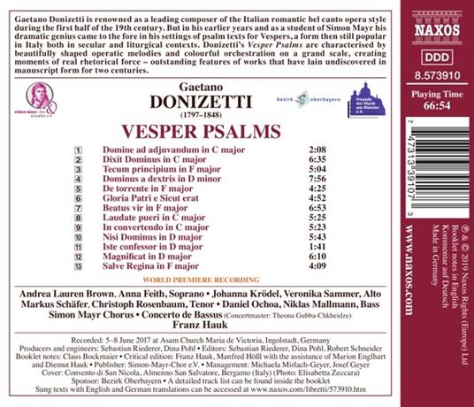 Vesper Psalms (Salmi per i vespri) - CD Audio di Gaetano Donizetti,Franz Hauk - 2