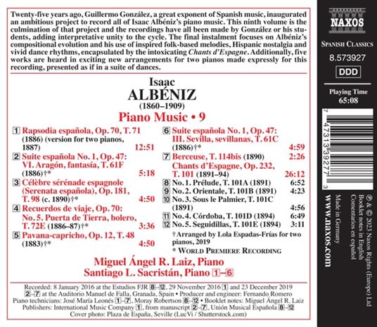 Piano Music Vol. 9 - CD Audio di Isaac Albéniz,Miguel Angel R. Laiz - 2