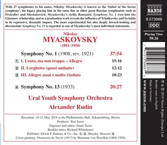 Sinfonia n.1 - Sinfonia n.13 - CD Audio di Nikolai Myaskovsky,Alexander Rudin - 2