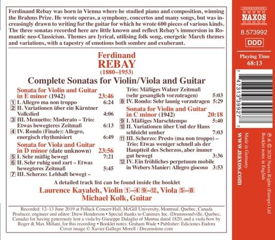 Sonatas For Violin And Guitar, Sonata Fo - CD Audio di Ferdinand Rebay - 2