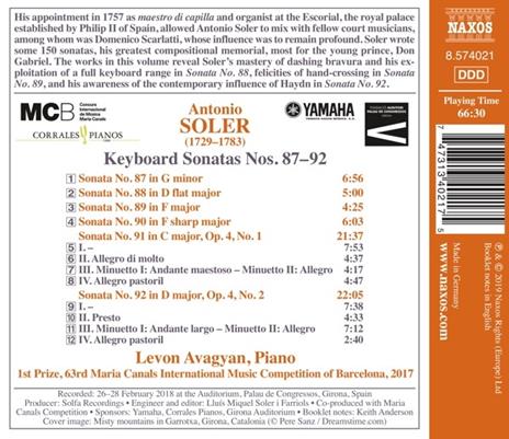 Sonate per tastiera complete - CD Audio di Antonio Soler,Levon Avagyan - 2