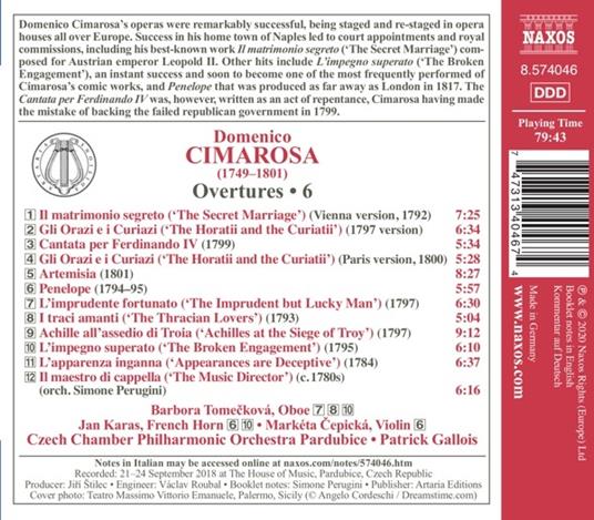 Ouvertures complete vol.6 - CD Audio di Domenico Cimarosa,Patrick Gallois,Czech Chamber Philharmonic Orchestra - 2