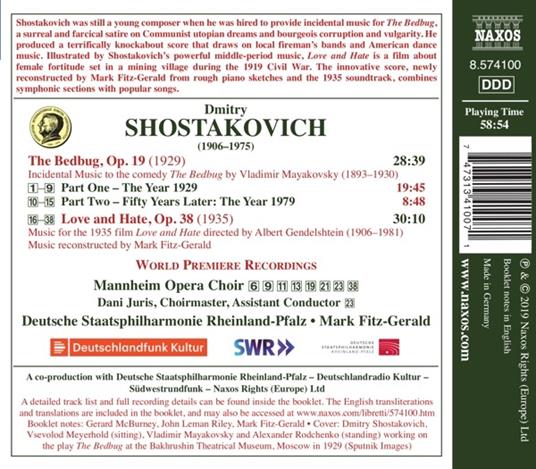 The Bedbug op.19 - Love and Hate (Colonna Sonora) - CD Audio di Dmitri Shostakovich,Mark Fitz-Gerald,Staatsphilharmonie Rheinland-Pfalz - 2