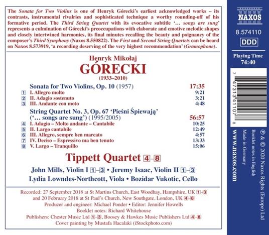 Quartetto per archi n.3 op.67 - CD Audio di Henryk Mikolaj Gorecki,Tippett Quartet - 2