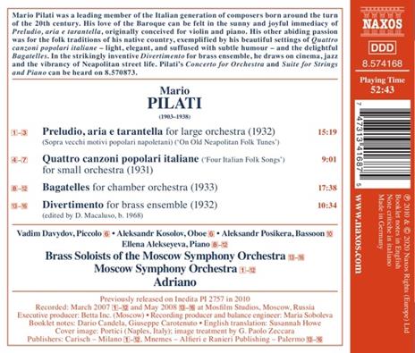 Preludio, aria e tarantella - 4 Canzoni popolari italiane - Divertimento - Bagatelle - CD Audio di Moscow Symphony Orchestra,Mario Pilati - 2