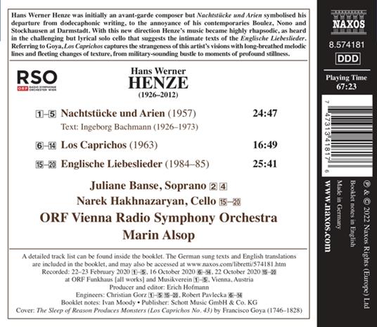 Nachtstucke und Arien - CD Audio di Hans Werner Henze,Juliane Banse - 2