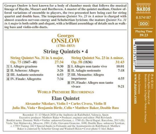 String Quintets vol.4 - CD Audio di George Onslow,Elan Quintet - 2