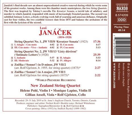 Quartetti per archi n.1, n.2 - Sonetti - CD Audio di Leos Janacek,New Zealand String Quartet - 2