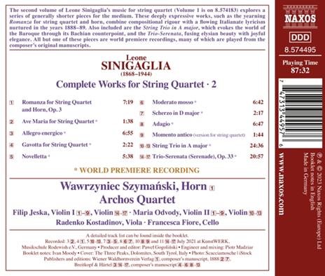 Complete Works For String Quartet vol.2 - CD Audio di Leone Sinigaglia,Archos Quartet - 2