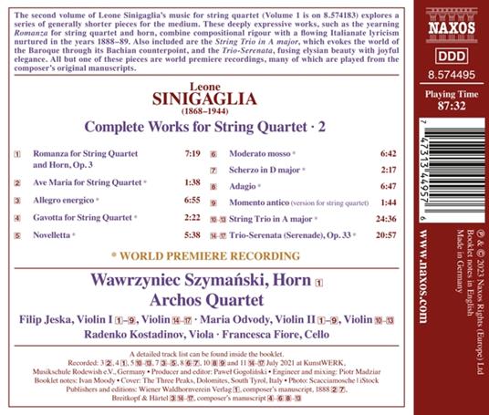 Complete Works For String Quartet vol.2 - CD Audio di Leone Sinigaglia,Archos Quartet - 2