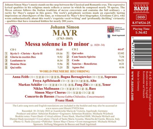 Messa Solenne In D Minor - CD Audio di Johann Simon Mayr - 2