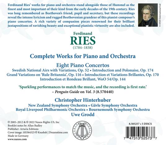 Complete Works for Piano and Orchestra - CD Audio di Ferdinand Ries,Christopher Hinterhuben,Uwe Grodd - 2