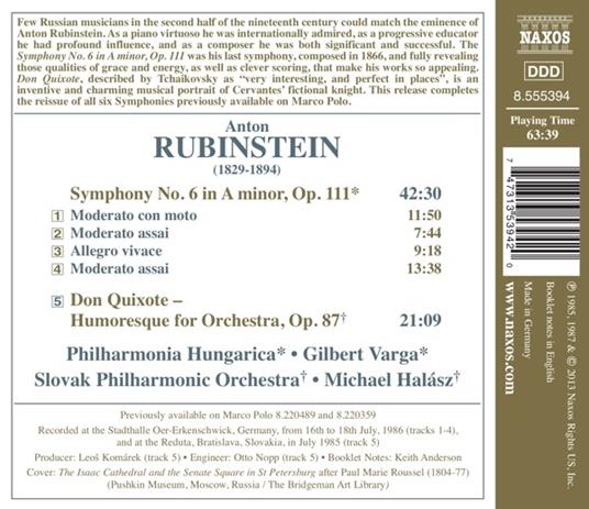 Sinfonia n.6 op.111 - Don Quixote op.87 - CD Audio di Philharmonia Hungarica,Slovak Philharmonic Orchestra,Michael Halasz,Anton Rubinstein - 2
