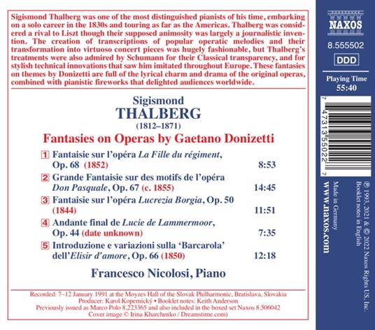Fantasies on Operas by Gaetano Donizetti - CD Audio di Gaetano Donizetti,Sigismund Thalberg,Francesco Nicolosi - 2