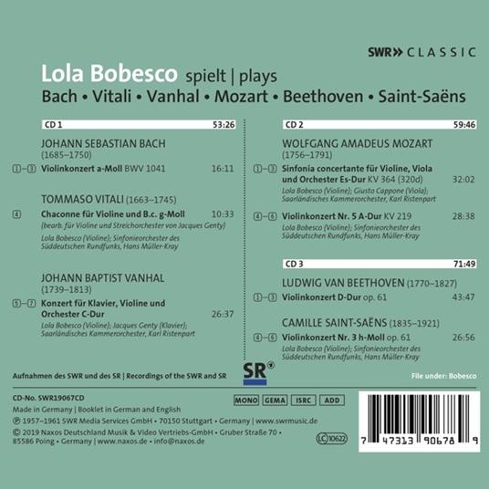 Plays Bach, Vitali & Vanhal - CD Audio di Lola Bobesco - 2