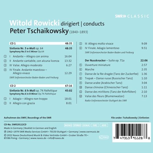 Symphonies Nos. 5 & 6 - CD Audio di Pyotr Ilyich Tchaikovsky,Witold Rowicki,SWR Sinfonieorchester Baden-Baden und Freiburg - 2