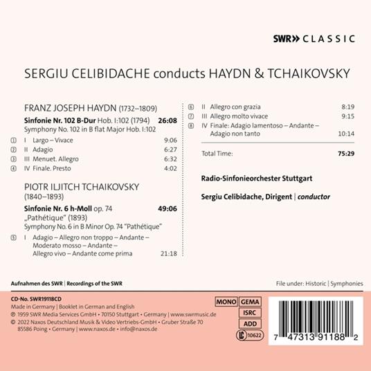 Sergiu Celibidache Conducts Tchaikovsky And Haydn - CD Audio di Franz Joseph Haydn,Pyotr Ilyich Tchaikovsky,Sergiu Celibidache - 2