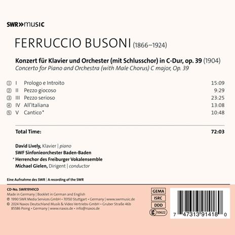 Concerto For Piano And Orchestra - CD Audio di Ferruccio Busoni,David Lively - 2