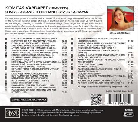 Songs. Arranged for Piano by Villy Sargsyan - CD Audio di Komitas,Mikael Ayrapetyan - 2