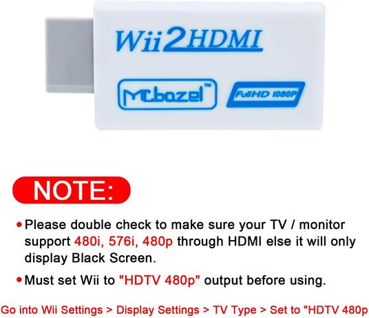 Mcbazel Convertitore Wii-HDMI, convertitore adattatore video Full HD 1080P con audio da 3,5 mm - 2