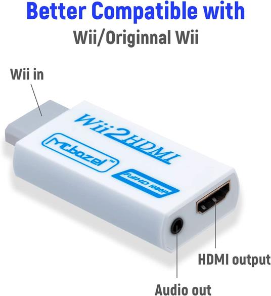 Mcbazel Convertitore Wii-HDMI, convertitore adattatore video Full HD 1080P con audio da 3,5 mm - 3