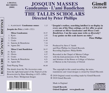 Messe Gaudeamus - L'ami Baudichon - CD Audio di Josquin Desprez,Tallis Scholars - 2