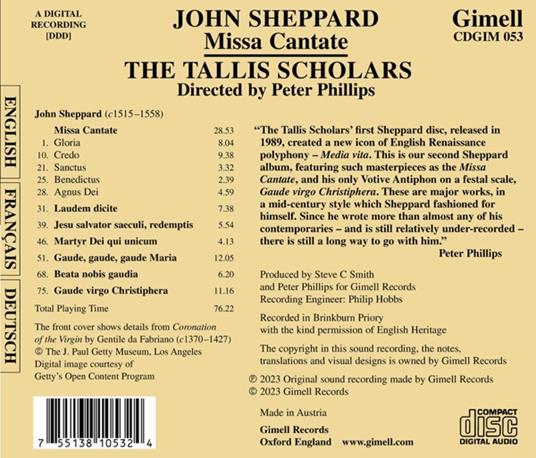 Missa Cantate - CD Audio di John Sheppard,Tallis Scholars - 2