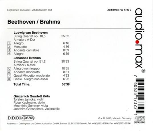 String Quartets - CD Audio di Ludwig van Beethoven,Johannes Brahms - 2