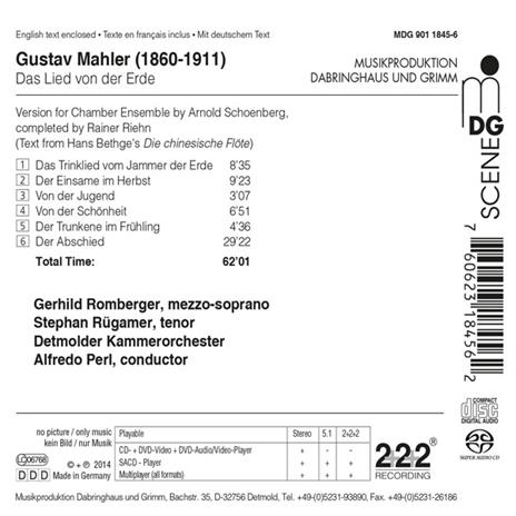 Il canto della Terra (Das Lied von der Erde) - SuperAudio CD ibrido di Gustav Mahler,Alfredo Perl,Detmolder Kammerorchester - 2