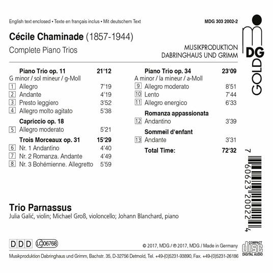 Trii con pianoforte op.11, op.34 - CD Audio di Cécile Chaminade,Trio Parnassus - 2