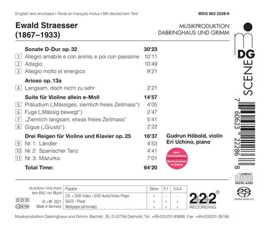 Ewald Straesser. Sonata Op.32-Suite-Drei Reigen Op.25 - CD Audio di Gudrun Hobold - 2