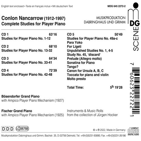 Complete Studies For Player Piano - CD Audio di Conlon Nancarrow - 2