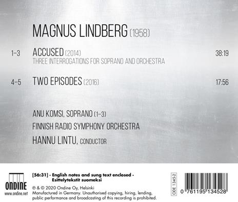 Accused, Three Interrogations For Soprano - CD Audio di Magnus Lindberg,Hannu Lintu - 3