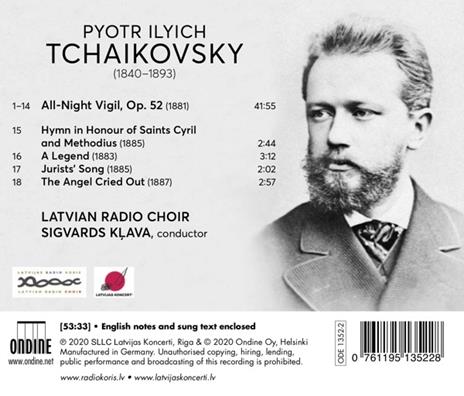 All Night Vigil - Sacred Choral Works - CD Audio di Pyotr Ilyich Tchaikovsky,Sigvards Klava - 3