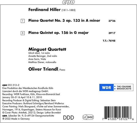 Piano Quartet & Piano Quintet - CD Audio di Ferdinand Hiller,Minguet Quartett - 2