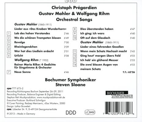Orchestral Songs - CD Audio di Gustav Mahler,Wolfgang Rihm,Christoph Prégardien - 2