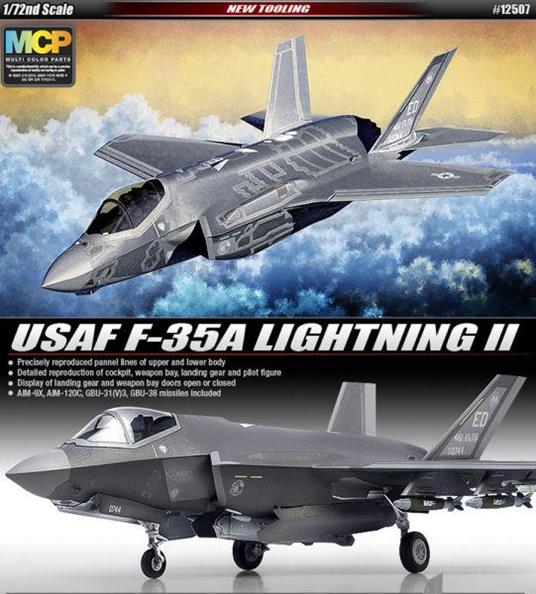 Usaf F-35A Lighning Ii Fighter Plastic Kit 1:72 Model Acd12507