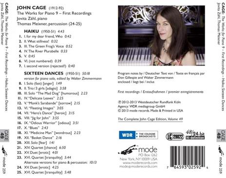 Works for Piano 9. Sixteen DAnces - CD Audio di John Cage - 2