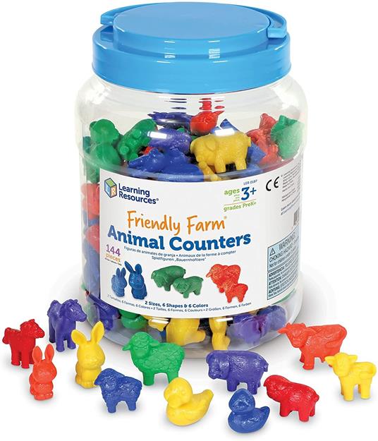 Learning Resources- Figurine a Forma di Animali della Fattoria Friendly Farm (Set da 144), Colore, LER0187