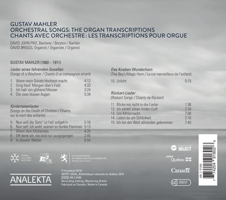 Orchestral Songs. The Organ Transcriptions - CD Audio di Gustav Mahler - 2