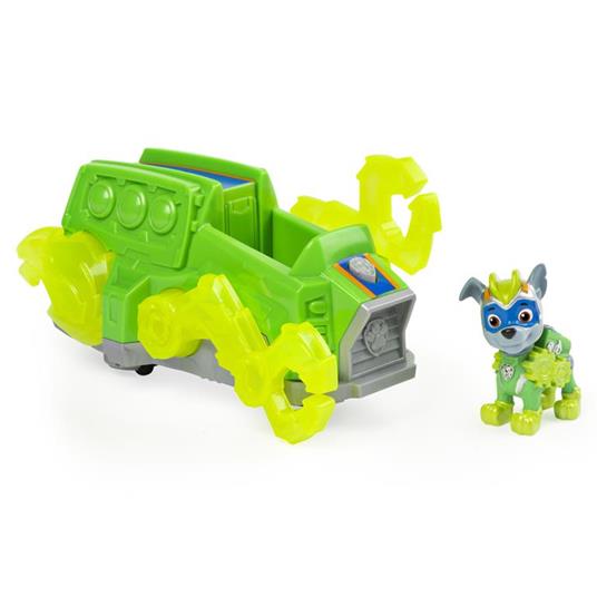 PAW Patrol , veicolo deluxe di Mighty Pups Charged Up Rocky con luci ed effetti sonori