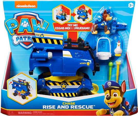 PAW Patrol , veicolo trasformabile Rise and Rescue con personaggio Chase o  Marshall e accessori, giocattoli per bambini dai 3 anni in su - Spin Master  - Macchinine - Giocattoli