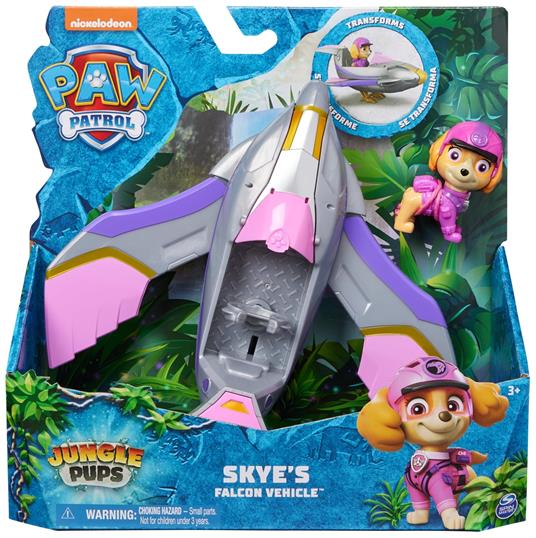 PAW Patrol Jungle Pups Falcon Vehicle di Skye jet giocattolo con action figure per bambini e bambine dai 3 anni in su